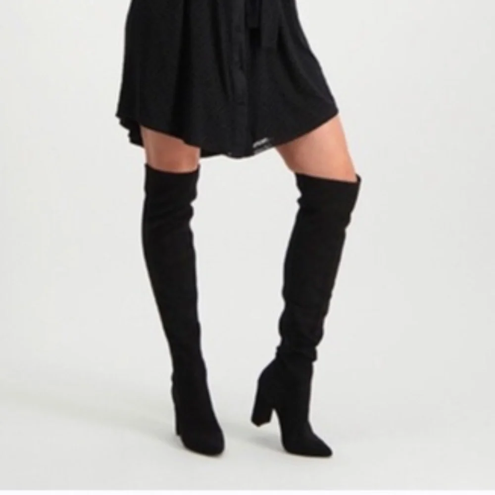 Steve Madden Womens Over The Knee Boots Heels Suede Pointed Toe Black Size 6